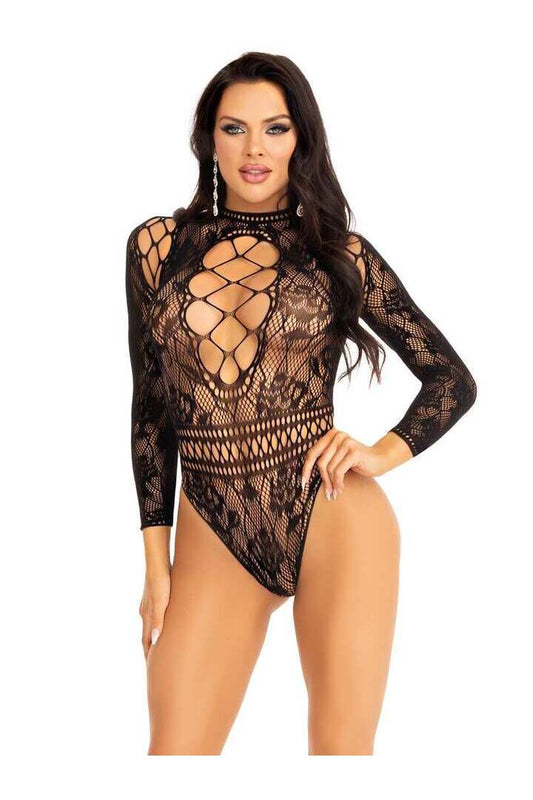 Leg Avenue Real Romance Lace Bodysuit Black in One Size