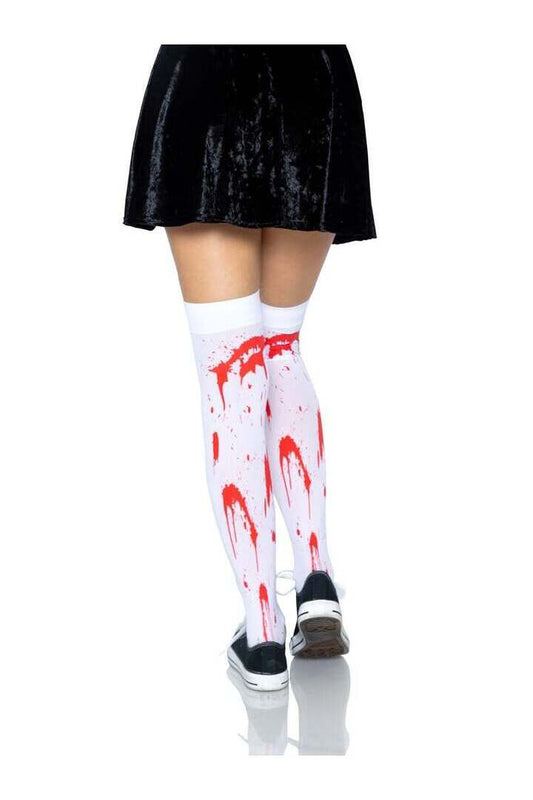 Leg Avenue Rhea Zombie Thigh High Stockings White/Red in One Size 1