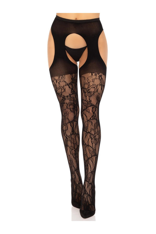 Leg Avenue Rhiannon Lace Suspender Hose Black in One Size
