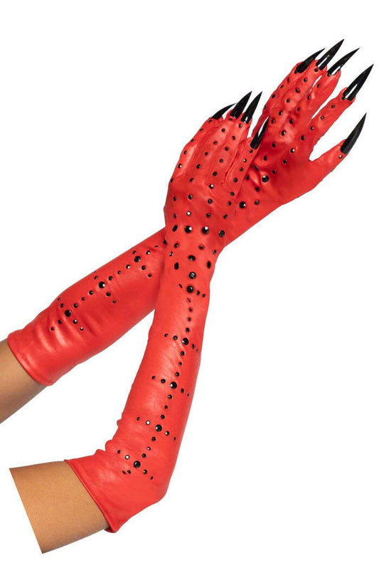 Leg Avenue Rhinestone Devil Claw Gloves Red in One Size