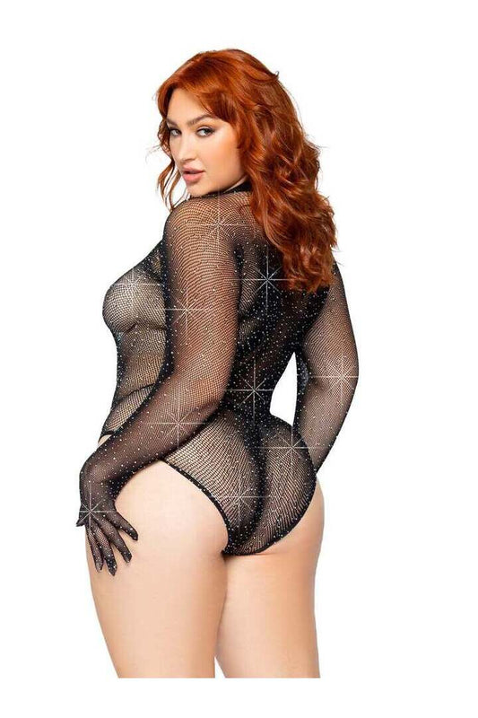 Leg Avenue Risk Factor Plus Gloved Bodysuit Black in 1X/2X 1