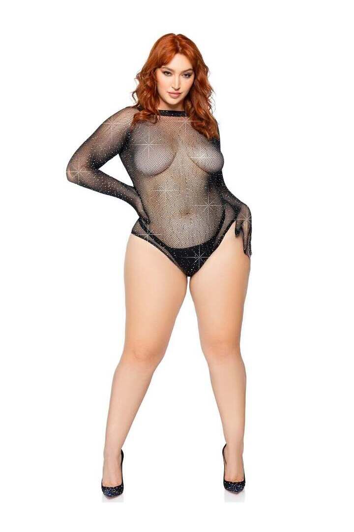 Leg Avenue Risk Factor Plus Gloved Bodysuit Black in 1X/2X 4