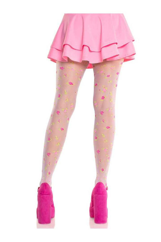Leg Avenue Rosette Sheer Tights White/Pink in One Size 1