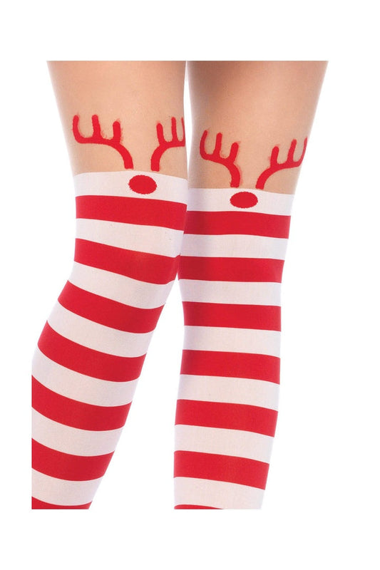 Leg Avenue Rudolph Reindeer Striped Tights Red/White in One Size 1