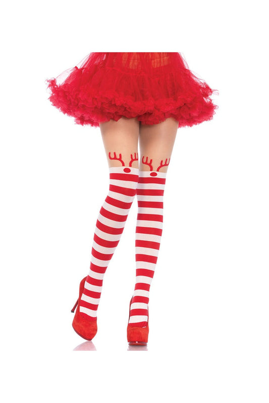 Leg Avenue Rudolph Reindeer Striped Tights Red/White in One Size