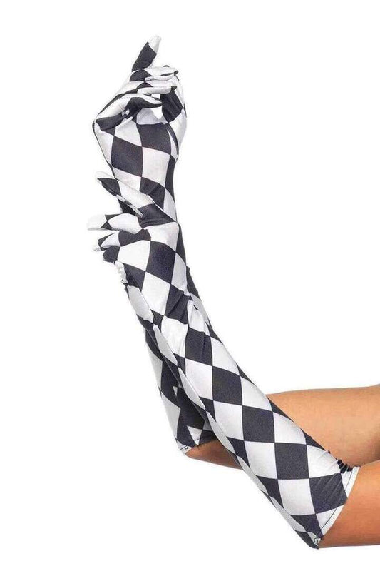 Leg Avenue Satin Harlequin Elbow Length Gloves Black/White in One Size