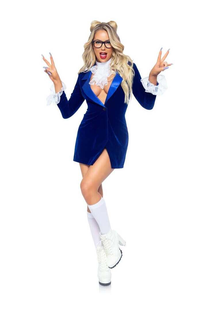 Leg Avenue Sexy 60s Swinger Movie Costume in Blue/White 4