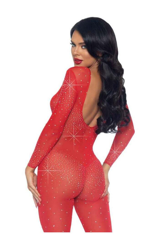 Leg Avenue Sheer Rhinestone Long Sleeve Catsuit 1