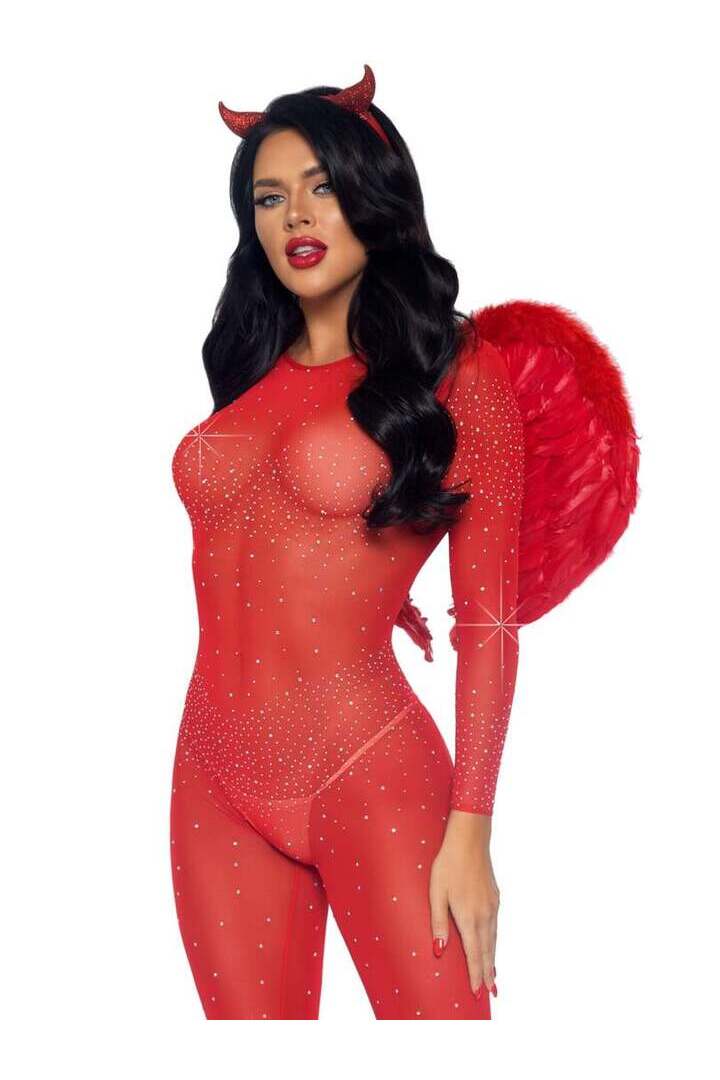 Leg Avenue Sheer Rhinestone Long Sleeve Catsuit 2