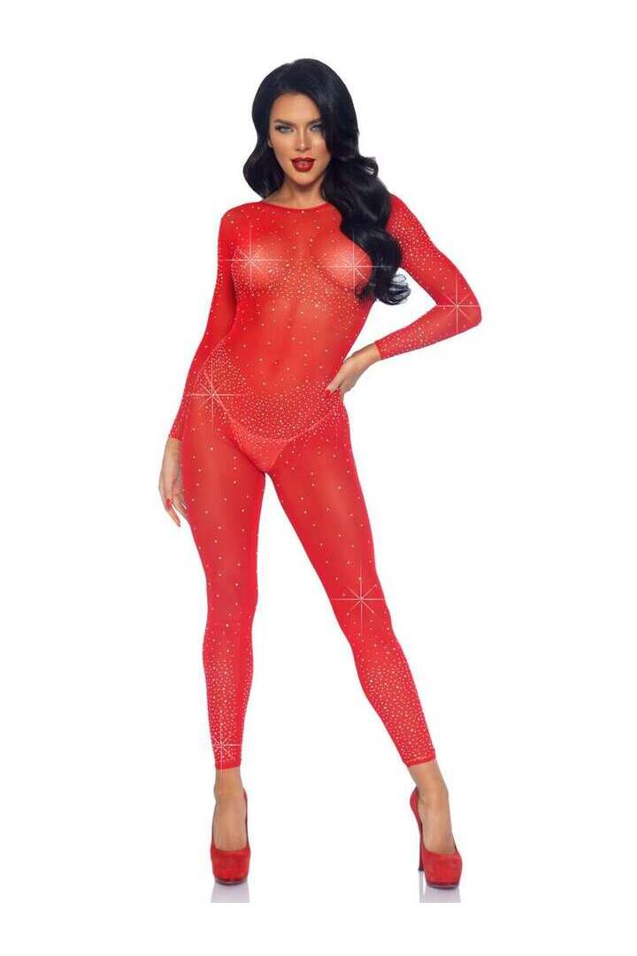 Leg Avenue Sheer Rhinestone Long Sleeve Catsuit 3