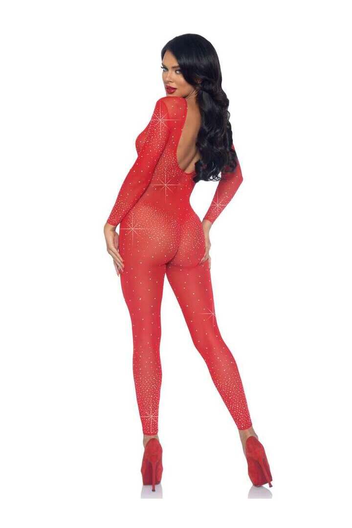 Leg Avenue Sheer Rhinestone Long Sleeve Catsuit 4