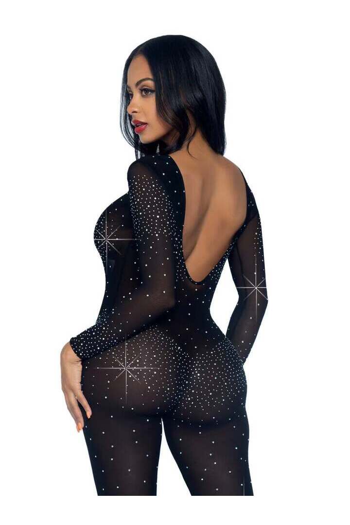 Leg Avenue Sheer Rhinestone Long Sleeve Catsuit 6