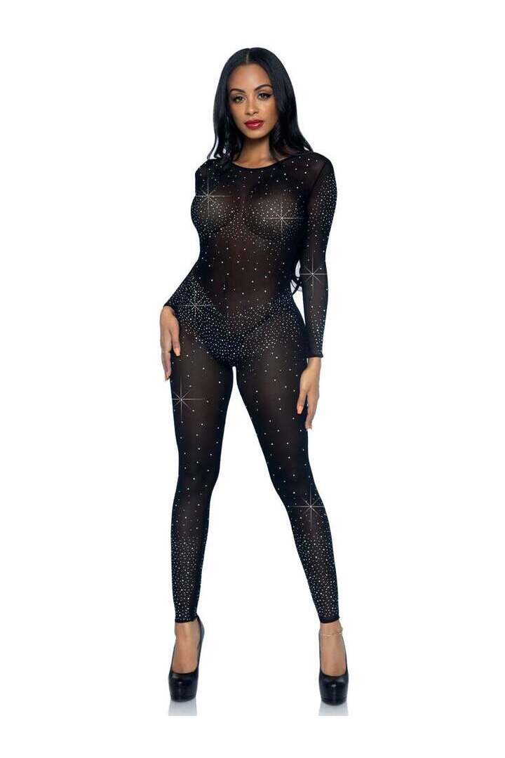 Leg Avenue Sheer Rhinestone Long Sleeve Catsuit 8