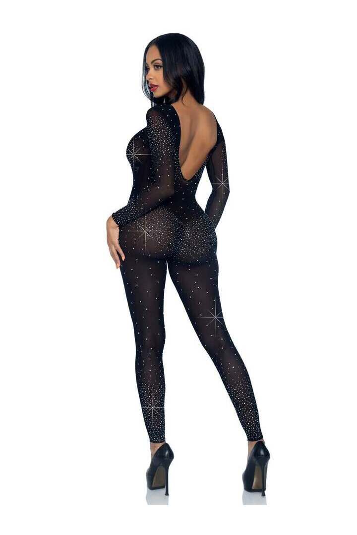Leg Avenue Sheer Rhinestone Long Sleeve Catsuit 9