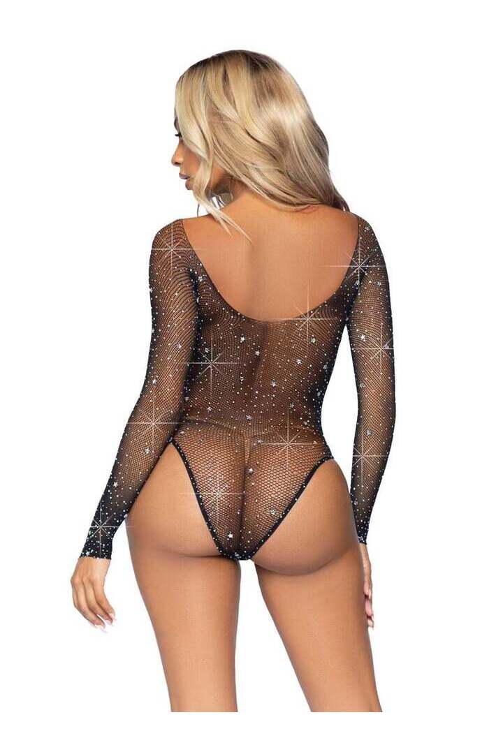 Leg Avenue Shining Star Rhinestone Bodysuit Black in One Size 2