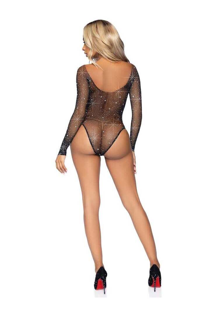 Leg Avenue Shining Star Rhinestone Bodysuit Black in One Size 5