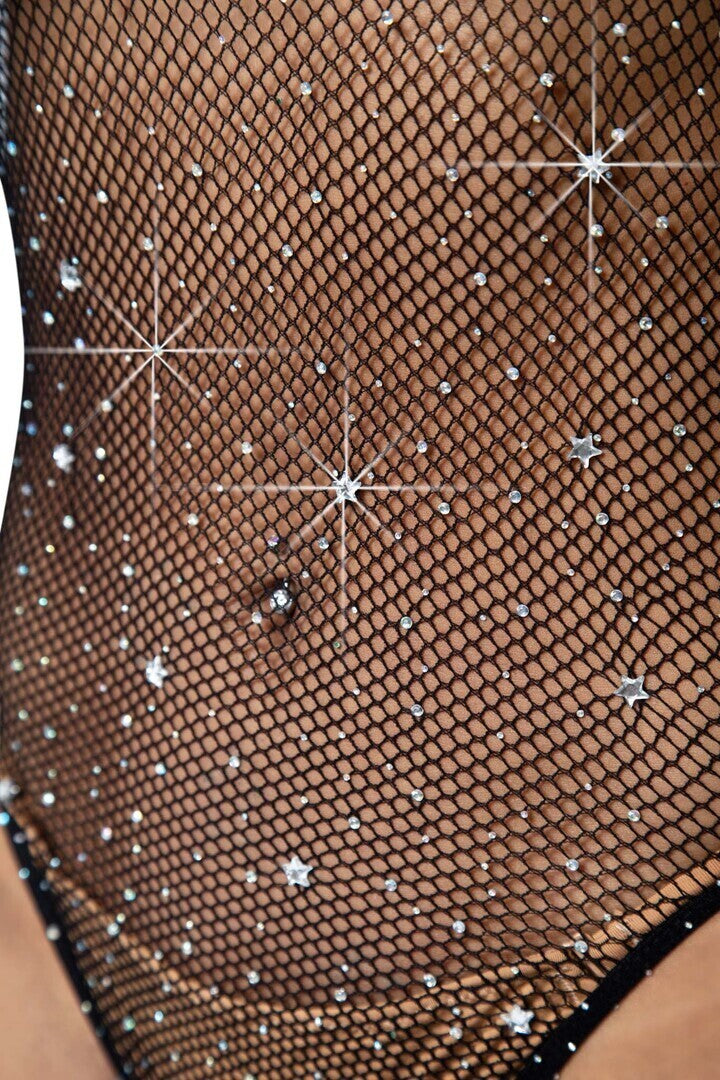 Leg Avenue Shining Star Rhinestone Bodysuit Black in One Size 6