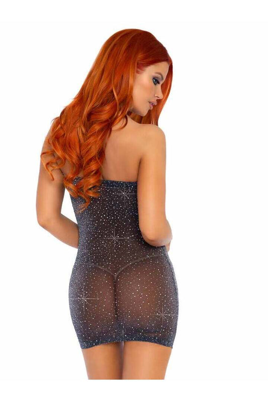Leg Avenue Show Off Rhinestone Tube Dress Black/Silver in One Size 1