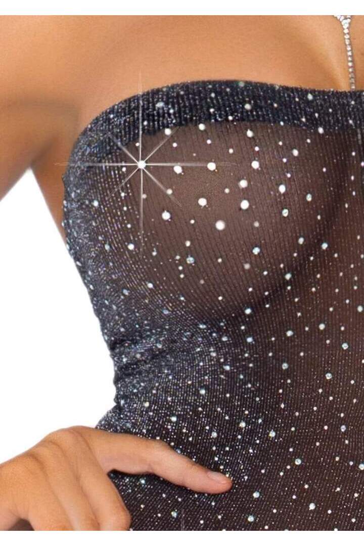 Leg Avenue Show Off Rhinestone Tube Dress Black/Silver in One Size 4