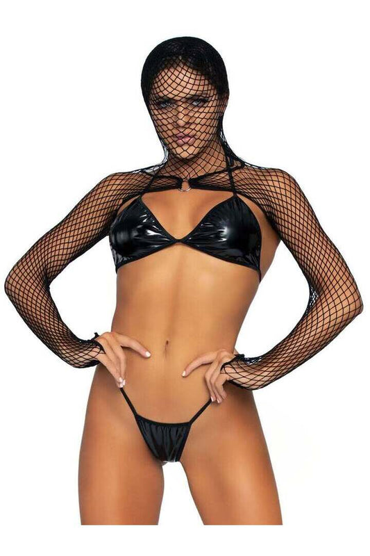 Leg Avenue Slave 4 U Vinyl Hooded Bra Set Black in One Size 1