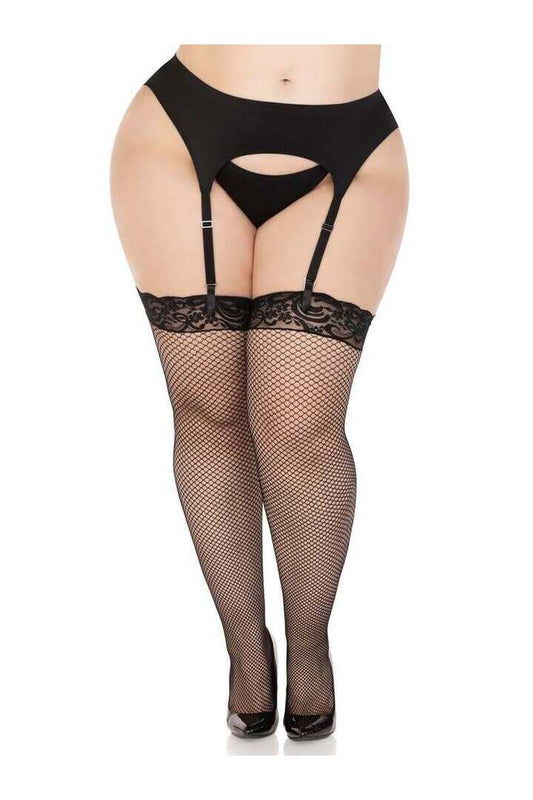 Leg Avenue Sloane Plus Fishnet Thigh High Stockings Black in Queen Size