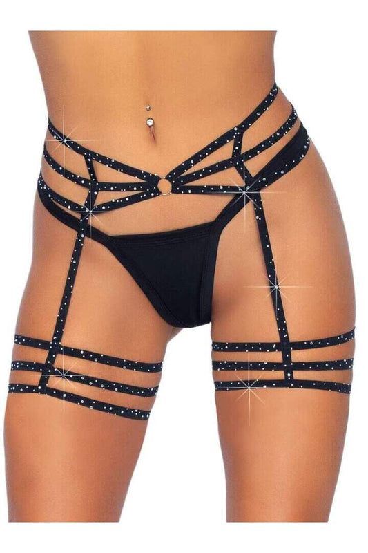 Leg Avenue Spice It Up Rhinestone Garter Belt Black in One Size 1