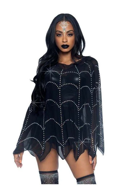 Leg Avenue Spider Web Rhinestone Costume Poncho Black in One Size
