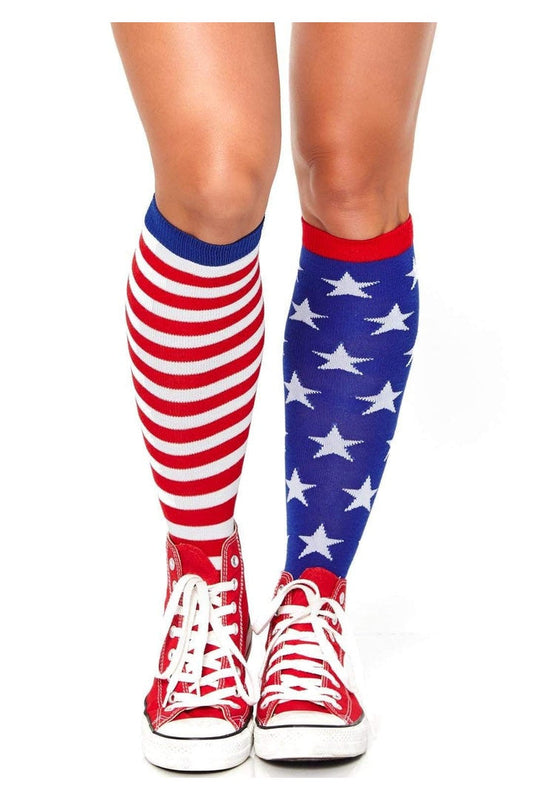 Leg Avenue Stars and Stripes Knee High Socks Red/White/Blue in One Size 1