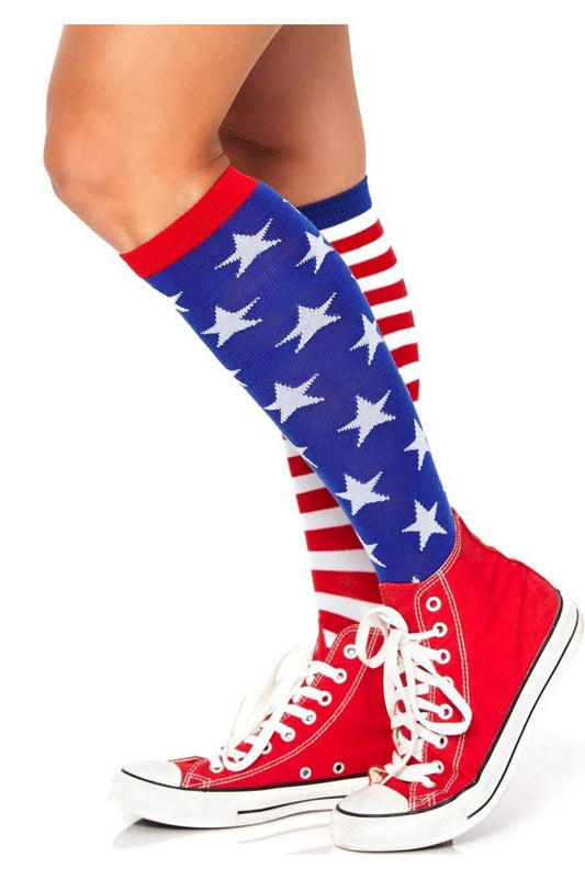 Leg Avenue Stars and Stripes Knee High Socks Red/White/Blue in One Size