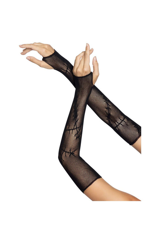 Leg Avenue Stitched Up Fingerless Gloves Black in One Size 1