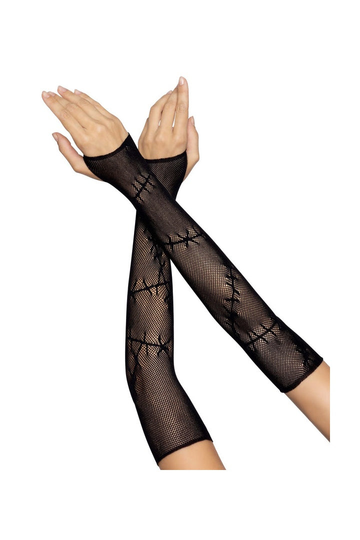 Leg Avenue Stitched Up Fingerless Gloves Black in One Size 2