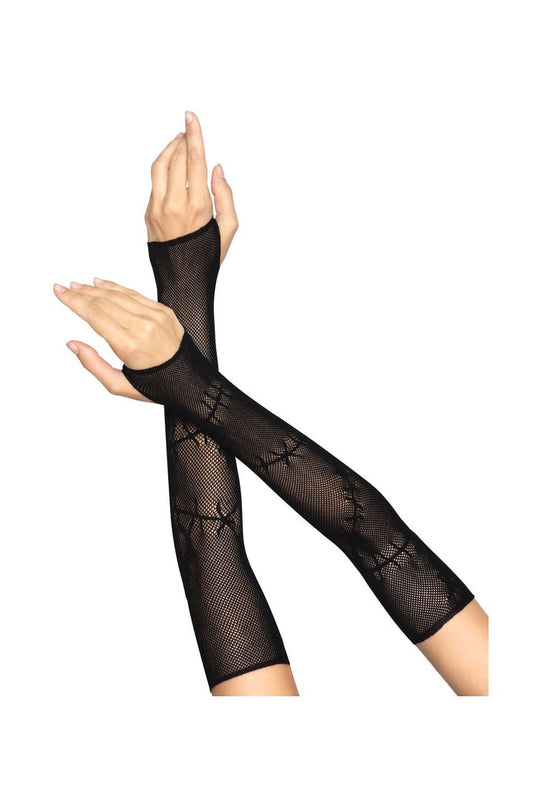 Leg Avenue Stitched Up Fingerless Gloves Black in One Size