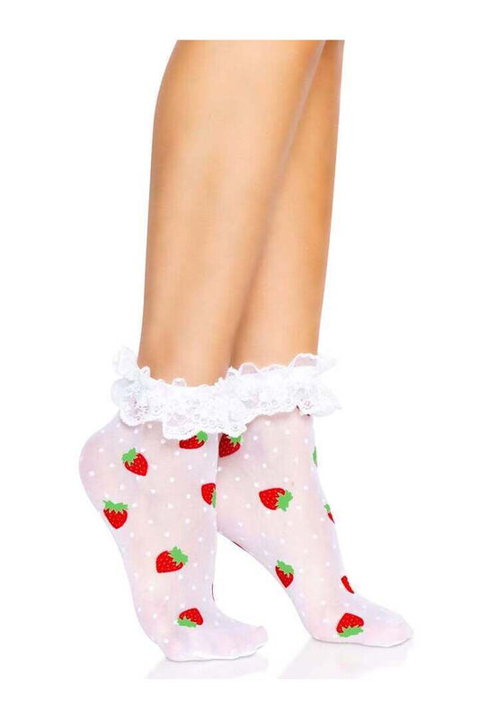 Leg Avenue Strawberry Ruffle Anklets White/Red in One Size 1