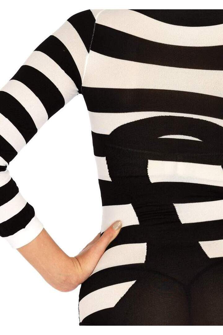 Leg Avenue Striped Cat Costume Bodysuit Black/White in One Size 4