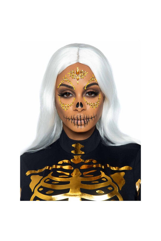 Leg Avenue Sugar Skull Adhesive Face Jewels Sticker Gold in One Size