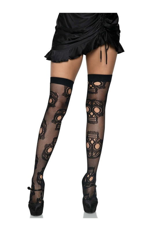 Leg Avenue Sugar Skull Net Thigh Highs in One Size