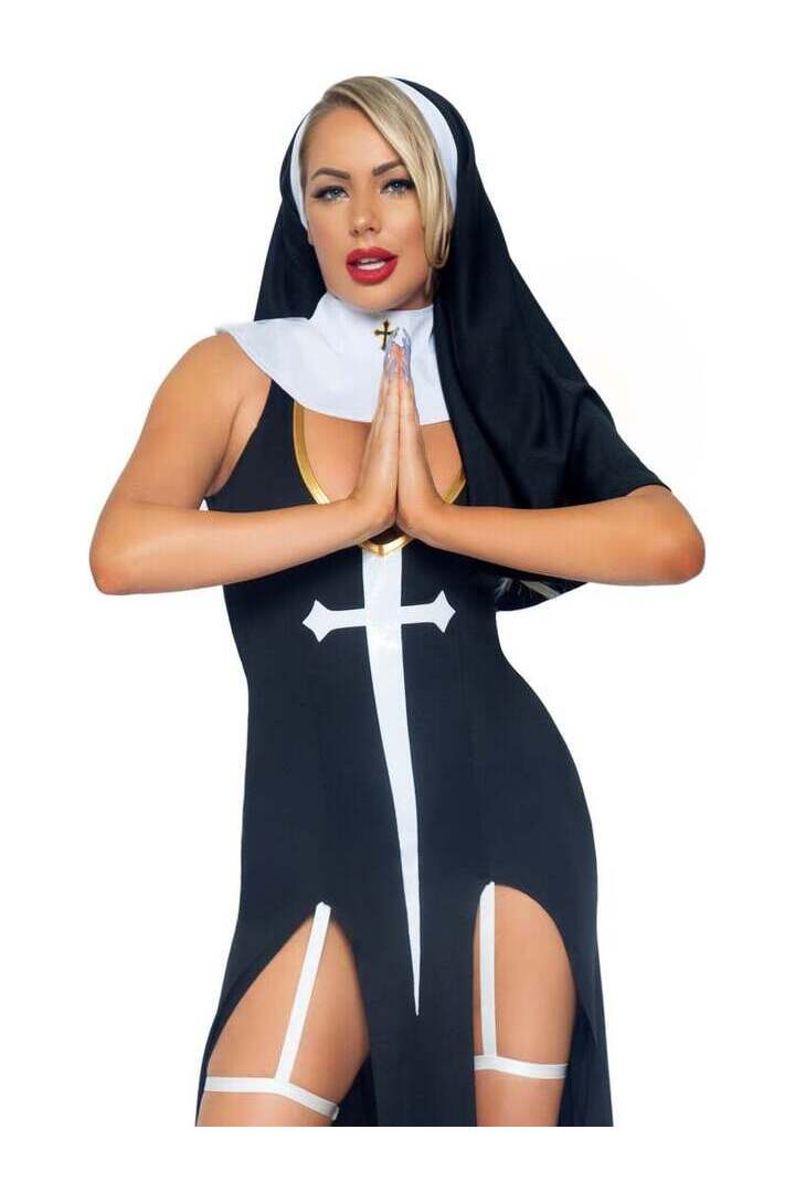 Leg Avenue Sultry Sinner Nun Costume in Black/White 2