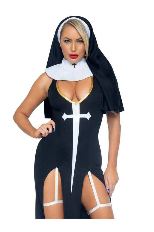 Leg Avenue Sultry Sinner Nun Costume in Black/White