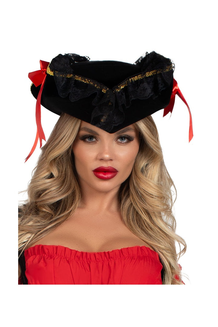 Leg Avenue Swashbuckler Pirate Hat With Lace Trim Black/Red in One Size 3