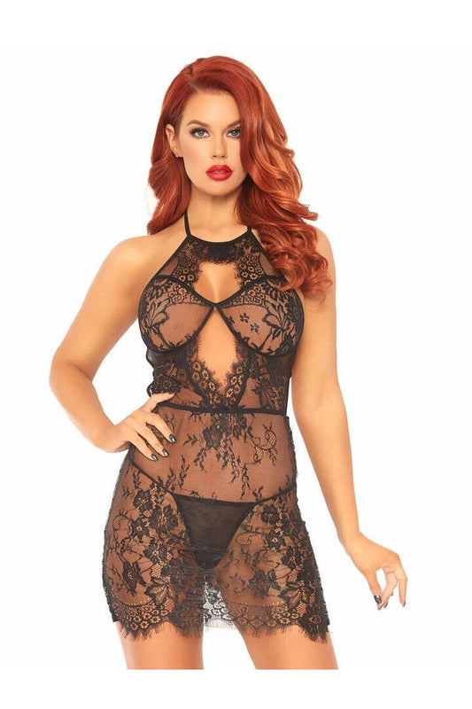 Leg Avenue Sweet Talk Lace Chemise Set in Black 1