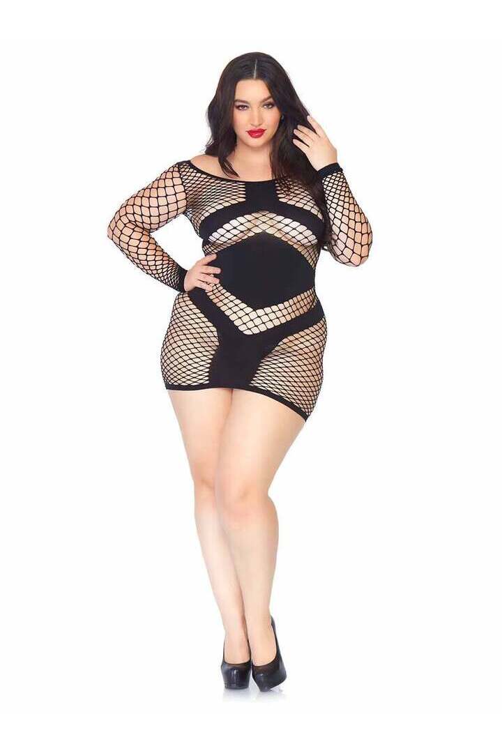 Leg Avenue Take Charge Plus Fishnet Dress Black in Queen Size 3