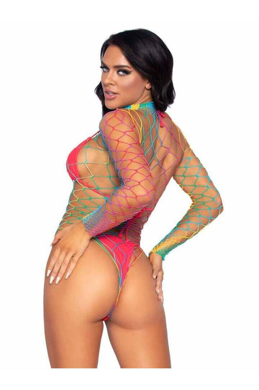 Leg Avenue Taste The Rainbow Fishnet Bodysuit Rainbow in One Size 1