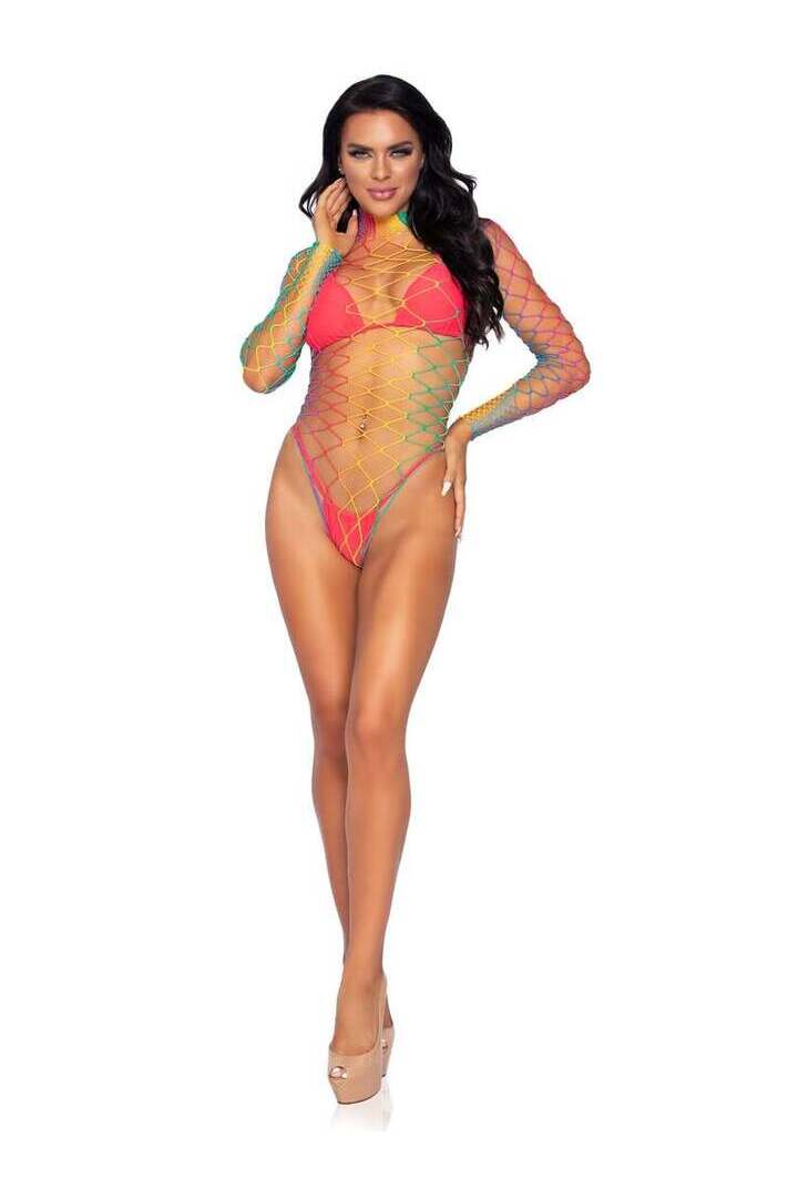 Leg Avenue Taste The Rainbow Fishnet Bodysuit Rainbow in One Size 4