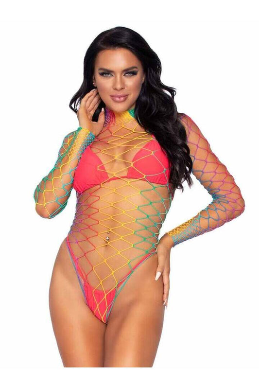 Leg Avenue Taste The Rainbow Fishnet Bodysuit Rainbow in One Size
