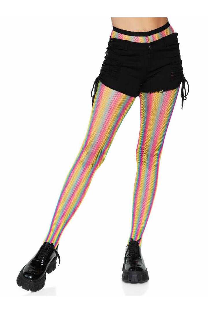 Leg Avenue Tay Rainbow Striped Fishnet Tights Multicolor in One Size 2