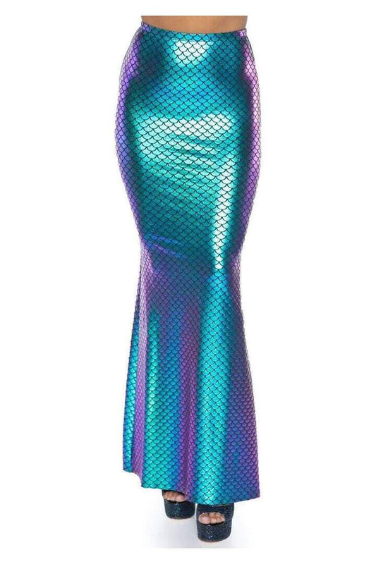 Leg Avenue Teal Iridescent Scale Mermaid Maxi Skirt in Blue
