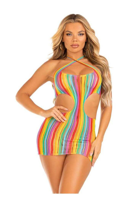 Leg Avenue Technicolor Dream Rainbow Mini Dress Rainbow in One Size