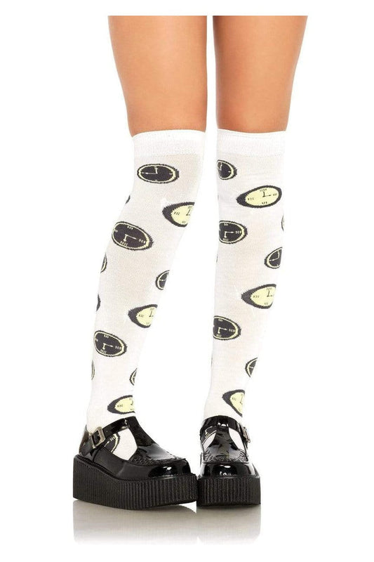 Leg Avenue Tina Tick Tock Knee Socks White/Black in One Size