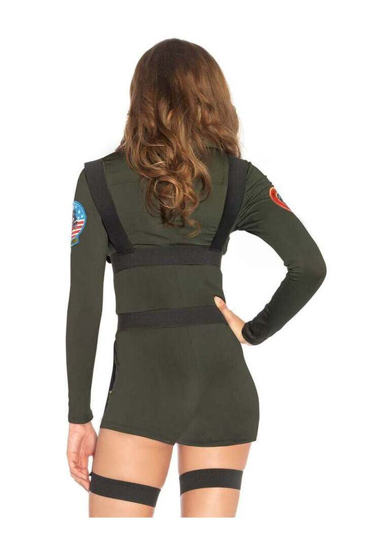 Leg Avenue Top Gun Costume Romper in Green 1