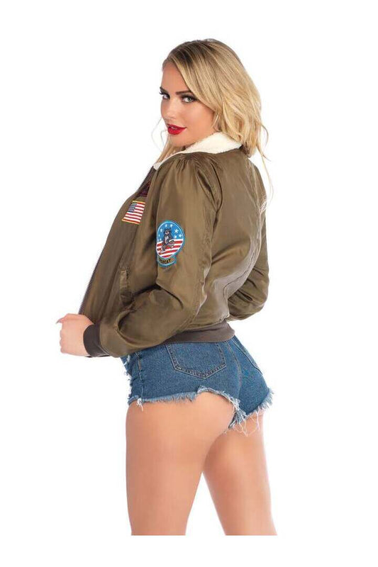 Leg Avenue Top Gun Nylon Bomber Jacket in Green 1
